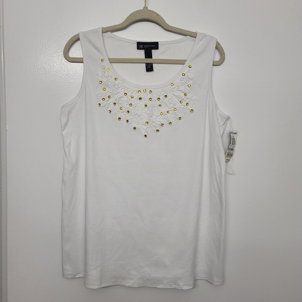 INC International Concepts White Embellished Tank Top NWT